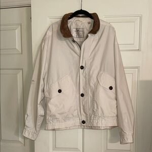 Vintage London Fog Towne Cream Lightweight Bomber Jacket with Brown Collar 1980s